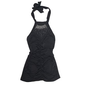 Womens Y2K Black Guilty Night Out Halter Top Size Medium with Rhinestones